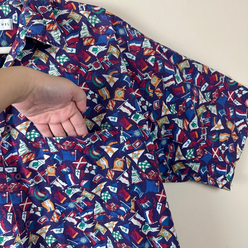 Henry Grethel Mens Flag Print ButtonUp Shirt L Nautical Novelty Fisherman Resort - Picture 5 of 8